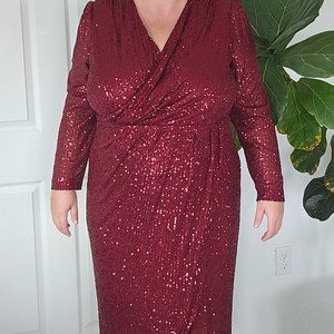 Ivy City Co 2X Burgundy Wine Sequin Party Dress